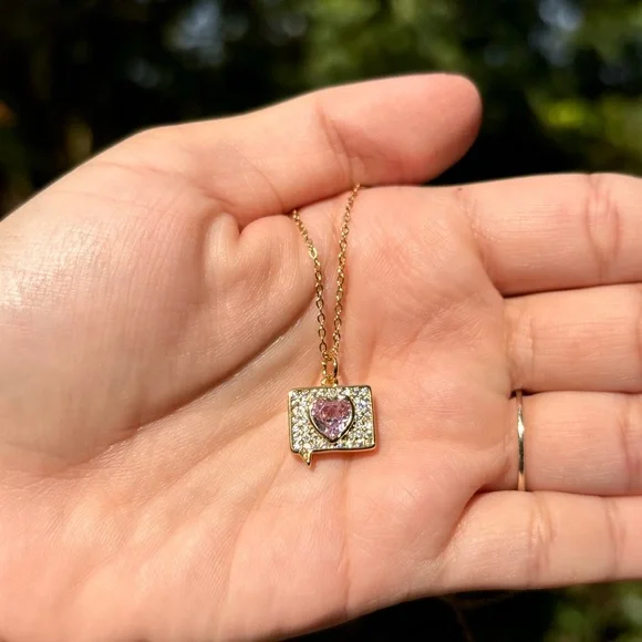 18K Gold Plated Like Heart Bubble Diamond Charm Necklace - Picture 7 of 9